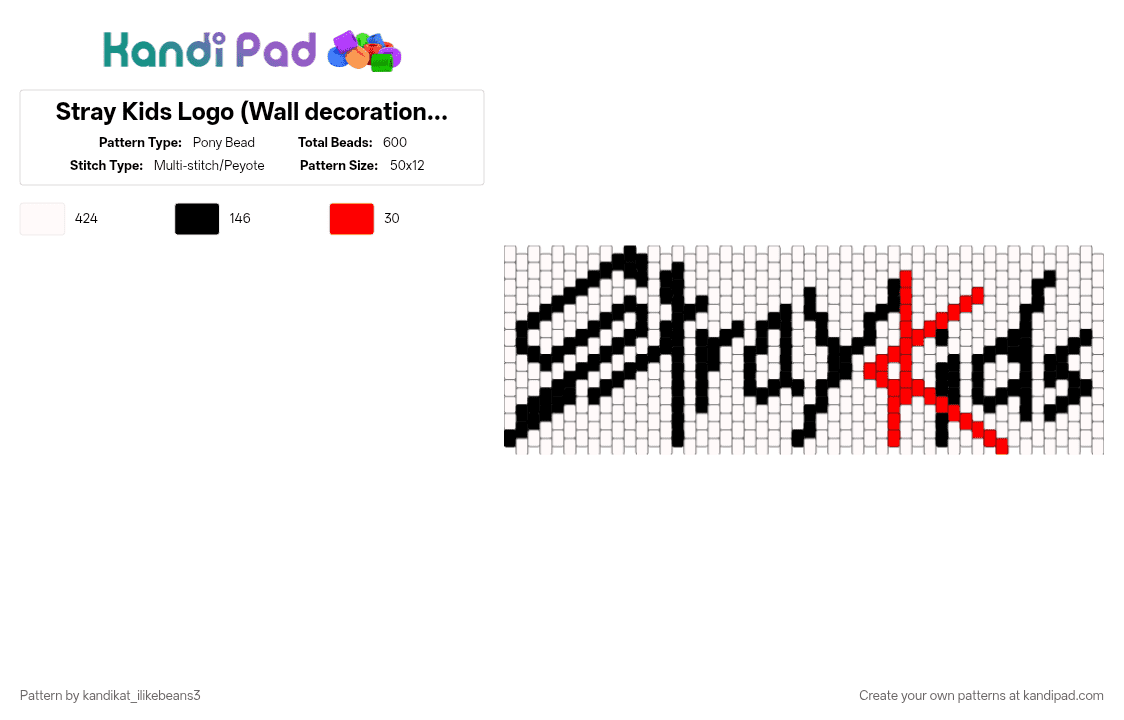 Stray Kids Logo Kandi panel - Pony Bead Pattern by kandikat_ilikebeans3 on Kandi Pad - white