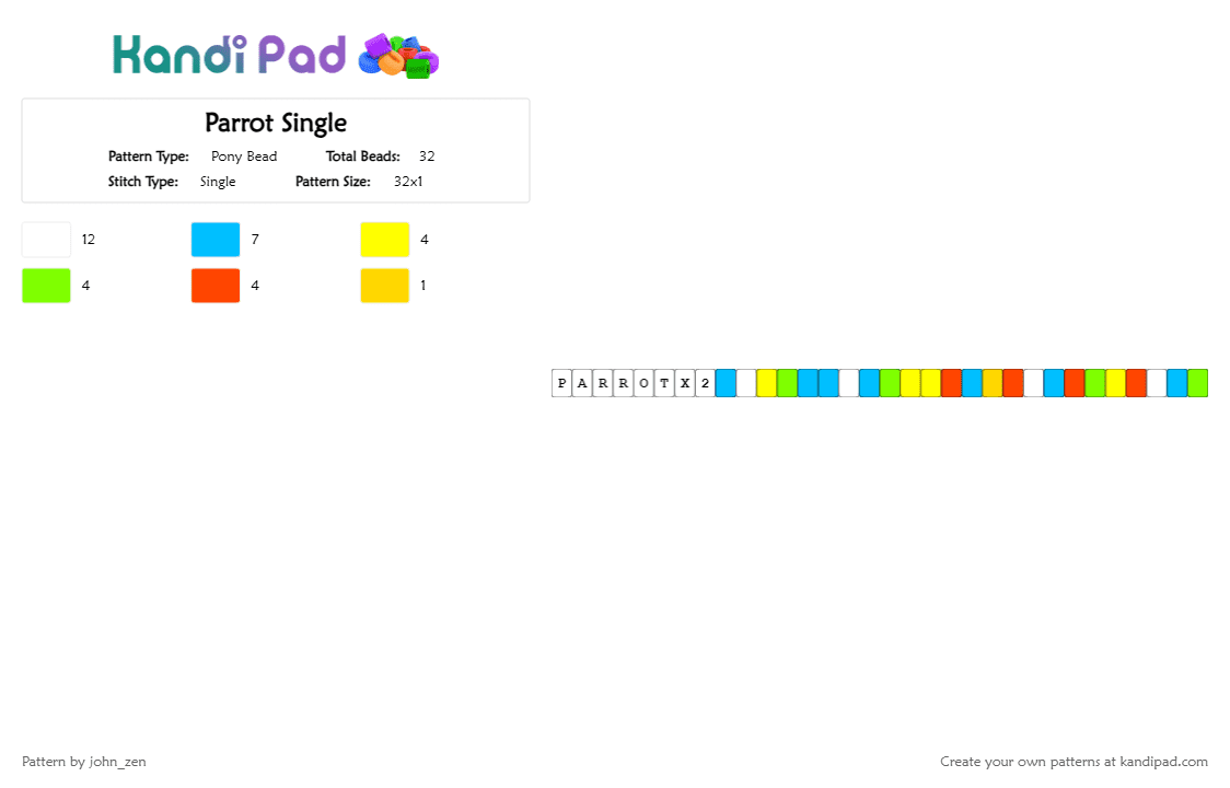 Parrot Single - Pony Bead Pattern by john_zen on Kandi Pad - light blue,yellow,unstablesmp,minecraft