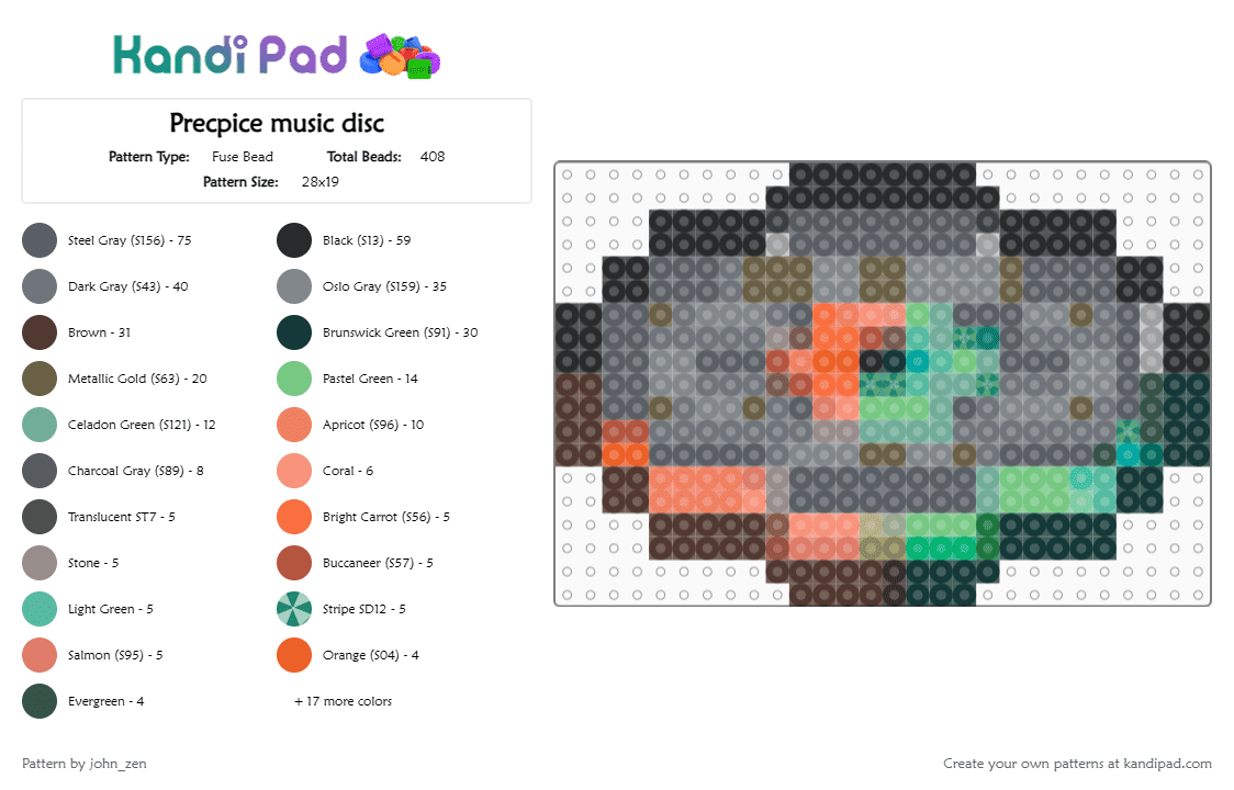 Precpice music disc - Fuse Bead Pattern by john_zen on Kandi Pad - gray,orange,teal,brown,minecraft,music,game