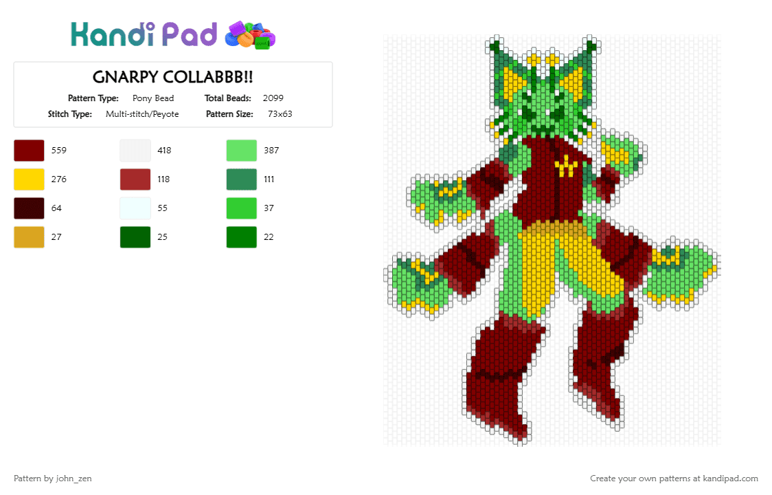 GNARPY COLLABBB!! - Pony Bead Pattern by john_zen on Kandi Pad - teal,yellow,brown,regretavator,gnarpy