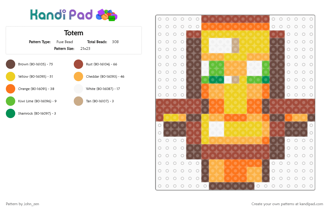 Totem - Fuse Bead Pattern by john_zen on Kandi Pad - red,orange,yellow,brown,minecraft,game