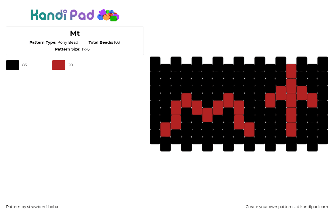 Mt - Pony Bead Pattern by strawberri-boba on Kandi Pad - mt,text,black,red