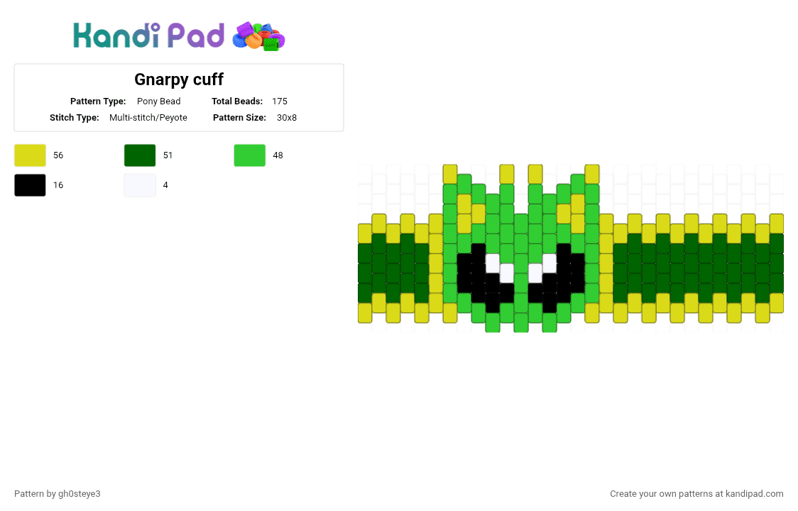 Gnarpy cuff - Pony Bead Pattern by gh0steye3 on Kandi Pad - yellow,green