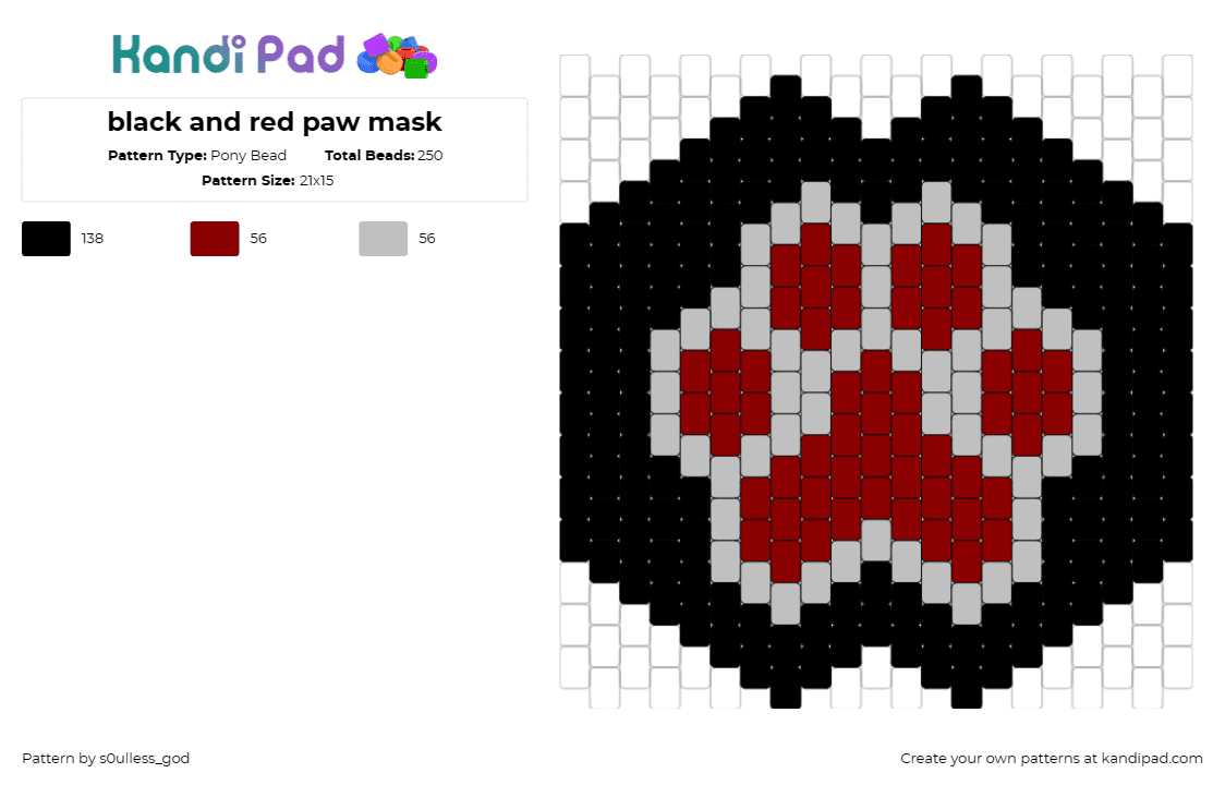 black and red paw mask - Pony Bead Pattern by s0ulless_god on Kandi Pad - paw print,animal,mask,dog,cat,wolf,red,black