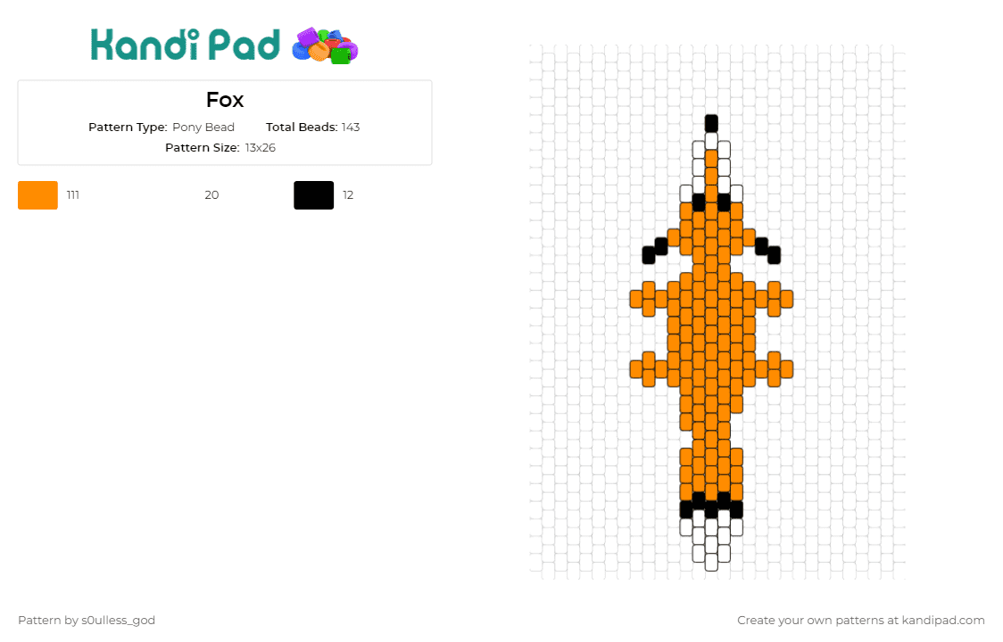 Fox - Pony Bead Pattern by s0ulless_god on Kandi Pad - fox,animal,wild,cute,orange