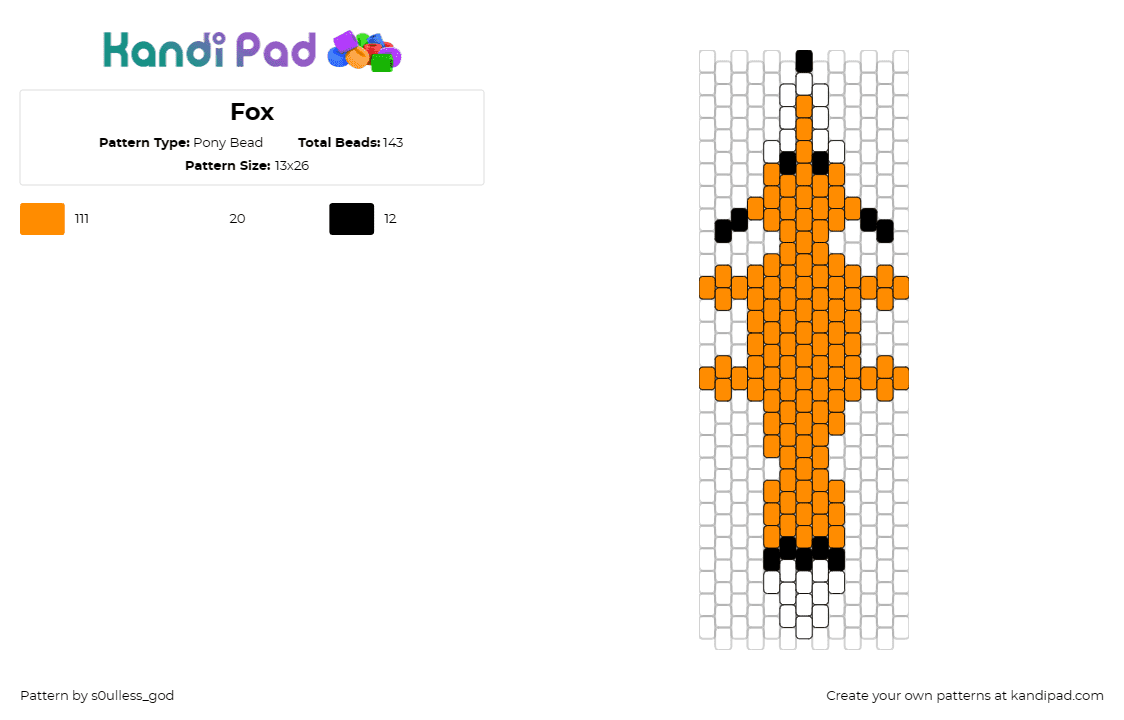 Fox - Pony Bead Pattern by s0ulless_god on Kandi Pad - fox,animal,wild,cute,orange