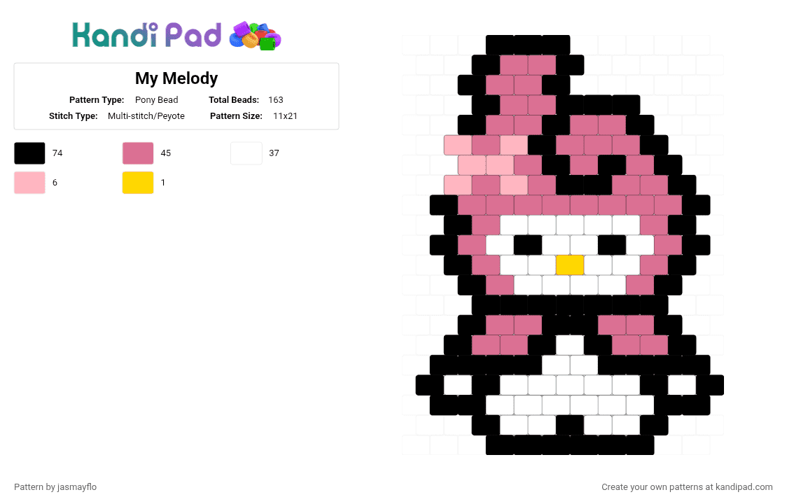 My Melody - Pony Bead Pattern by jasmayflo on Kandi Pad - pink