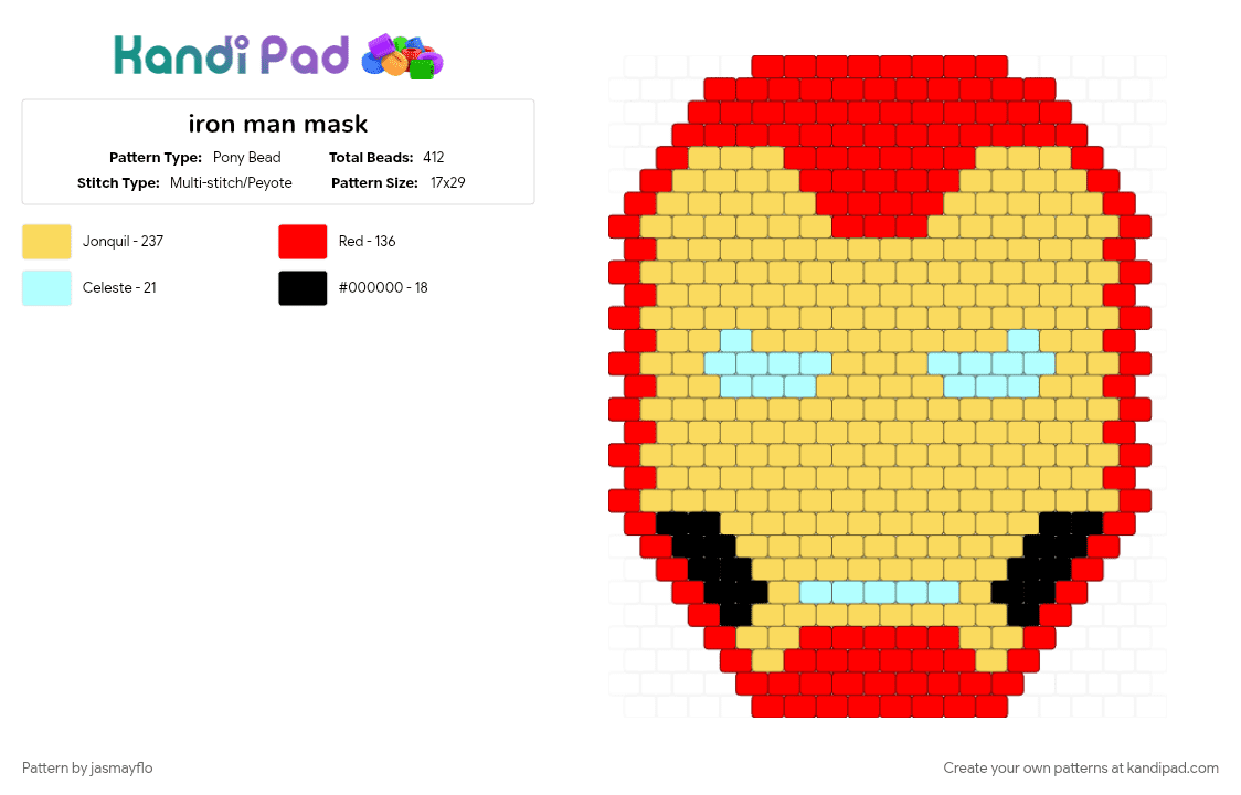 iron man mask - Pony Bead Pattern by jasmayflo on Kandi Pad - red, yellow
