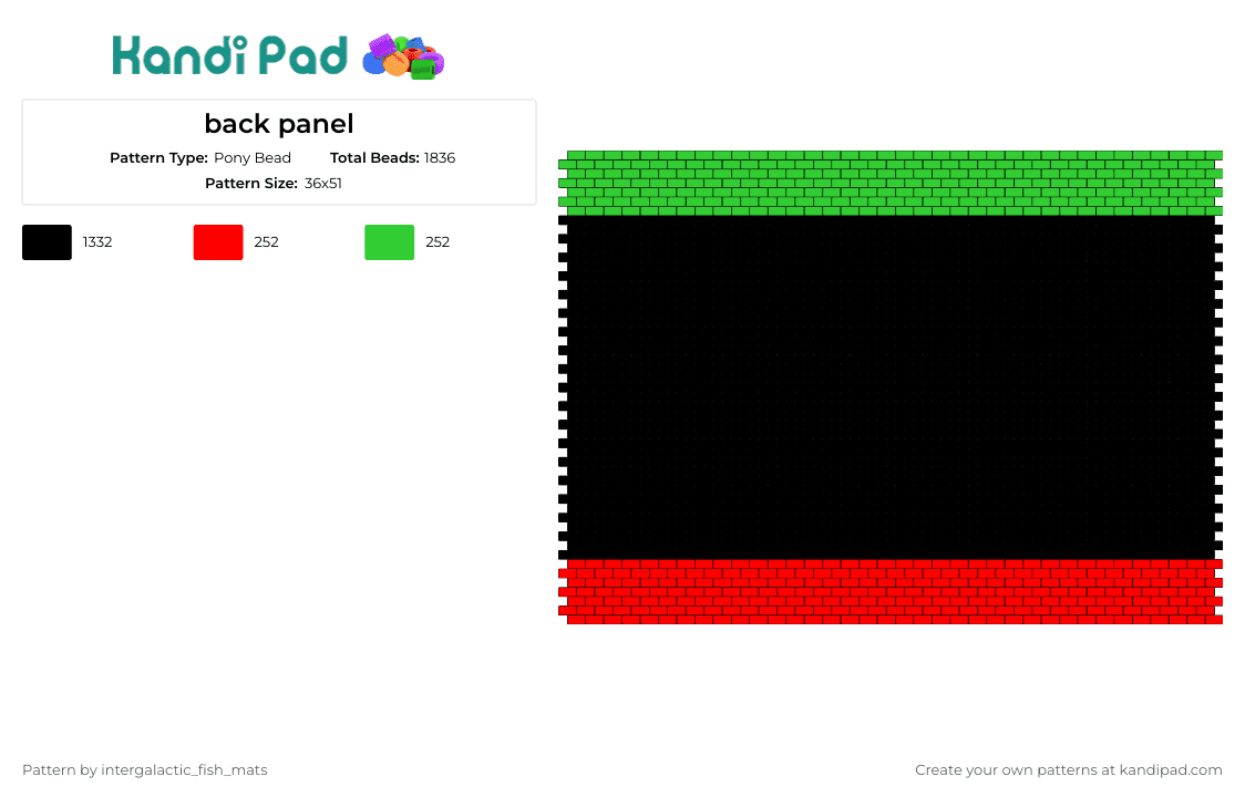back panel - Pony Bead Pattern by intergalactic_fish_mats on Kandi Pad - bag,panel,stripes,black,green,red
