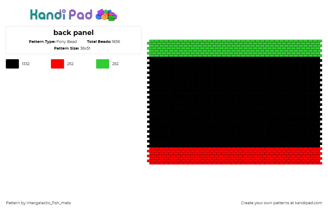 back panel - Pony Bead Pattern by intergalactic_fish_mats on Kandi Pad - bag,panel,stripes,black,green,red
