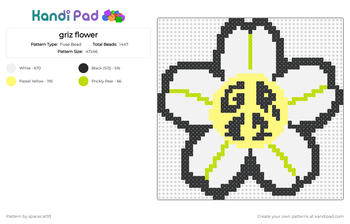 griz flower - Fuse Bead Pattern by spacecat93 on Kandi Pad - white,yellow