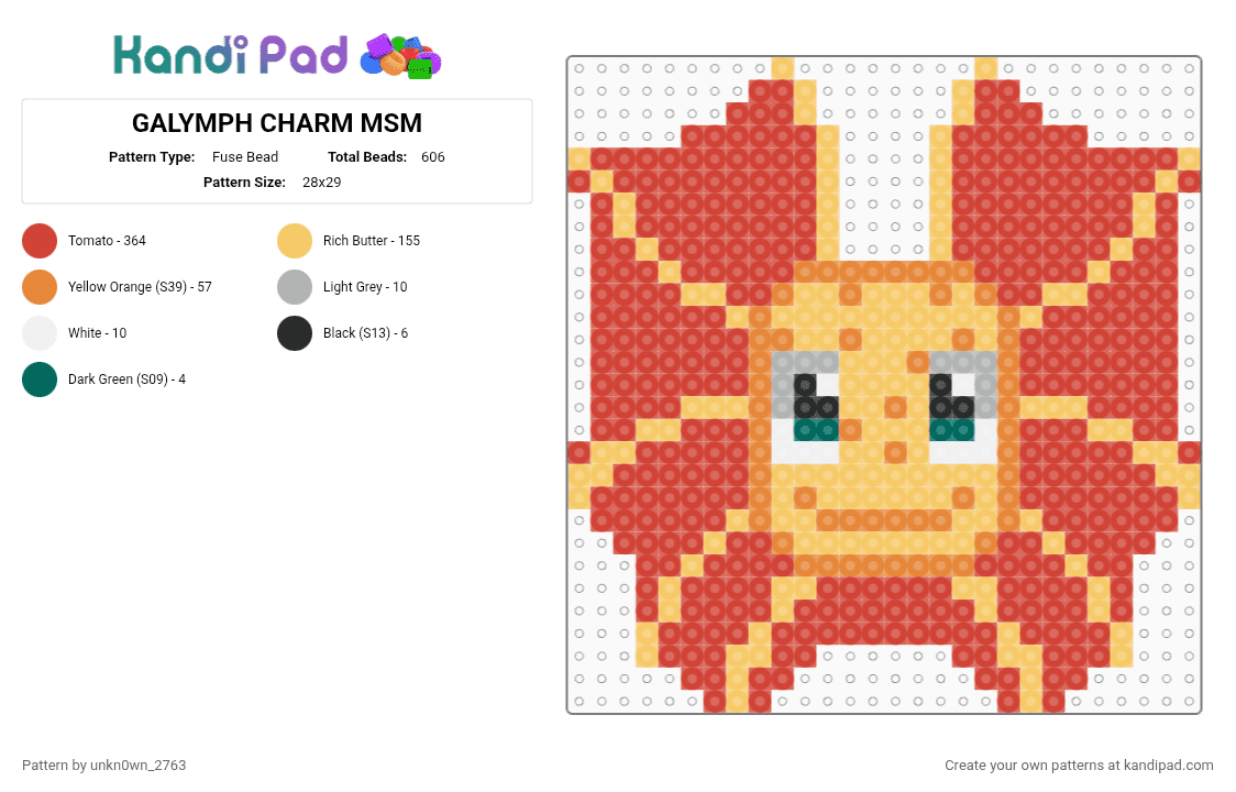 BIG GALYMPH CHARM MSM - Fuse Bead Pattern by unkn0wn_2763 on Kandi Pad - red, yellow