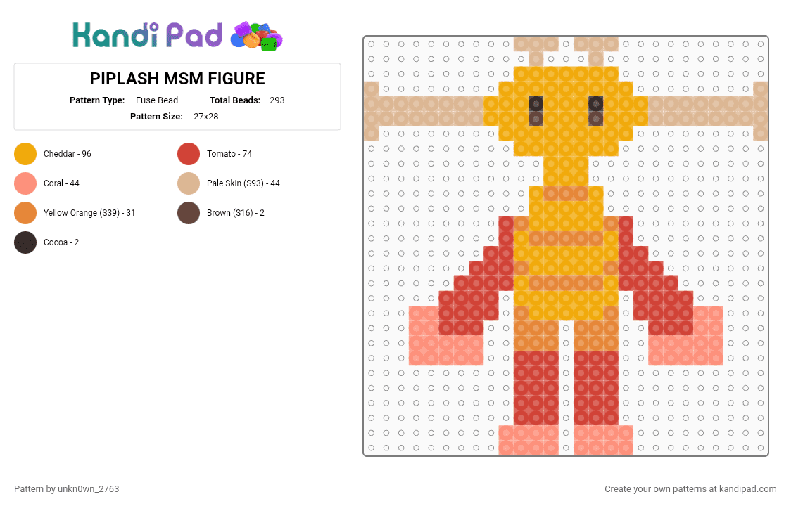 PIPLASH MSM FIGURE - Fuse Bead Pattern by unkn0wn_2763 on Kandi Pad - orange, red