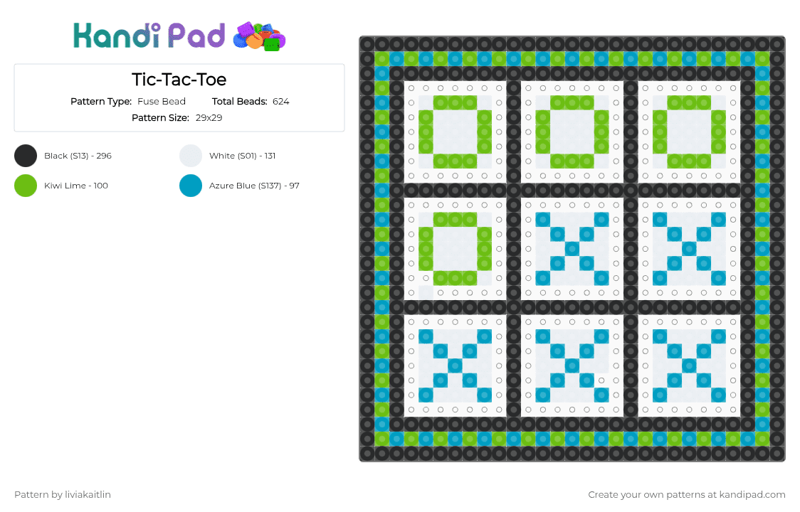 Tic-Tac-Toe - Fuse Bead Pattern by liviakaitlin on Kandi Pad - green,light blue