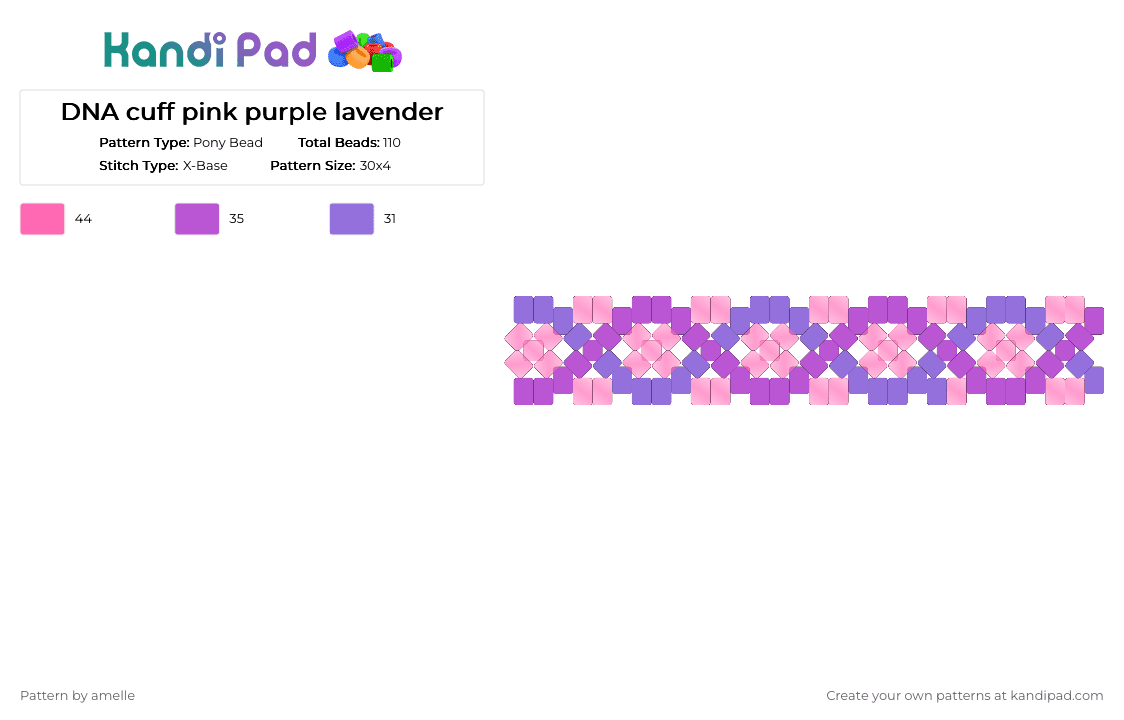 DNA cuff pink purple lavender - Pony Bead Pattern by amelle on Kandi Pad - purple,pink,dna,x base,lavender