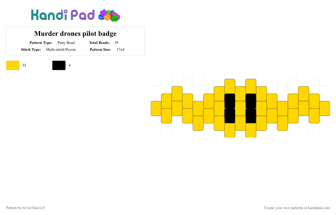 Murder drones pilot badge - Pony Bead Pattern by tw1st3dxn1c0 on Kandi Pad - yellow