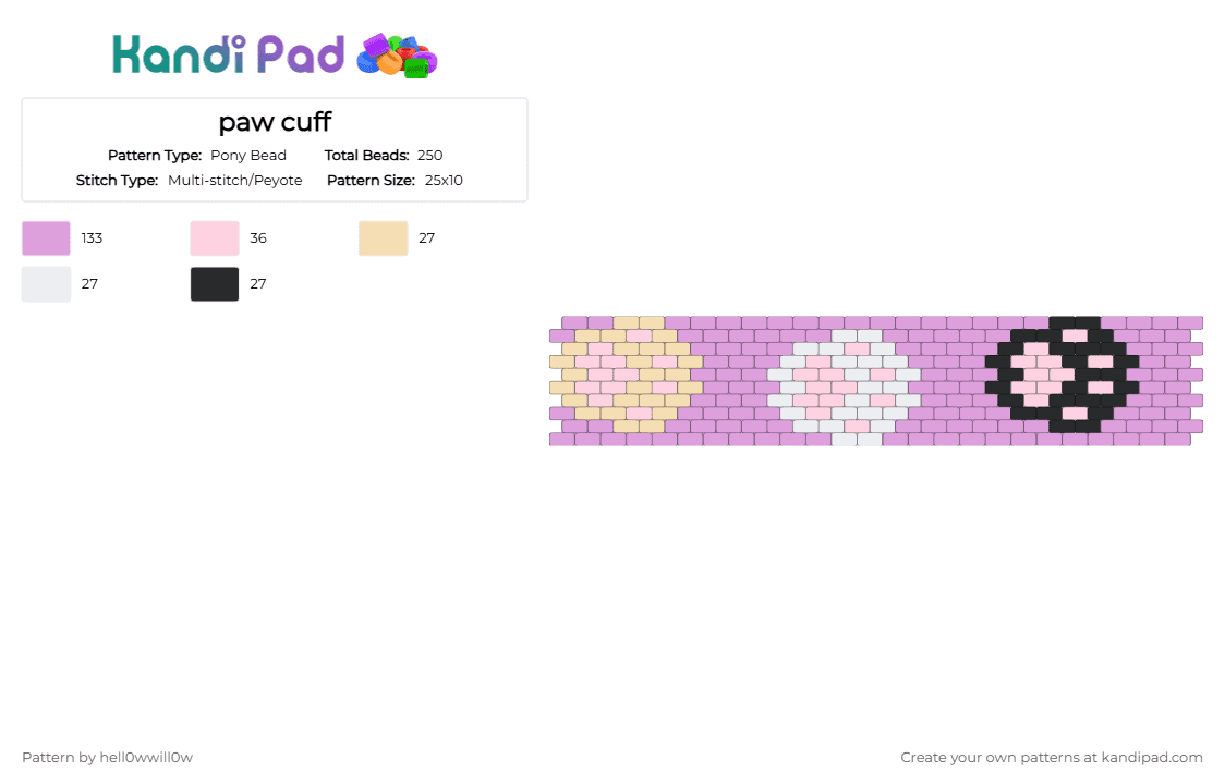 paw cuff - Pony Bead Pattern by hell0wwill0w on Kandi Pad - pink