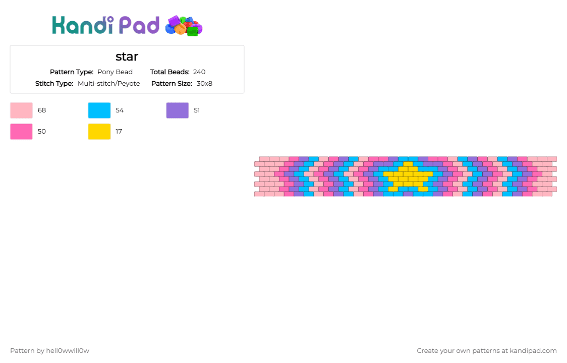 star - Pony Bead Pattern by hell0wwill0w on Kandi Pad - pink