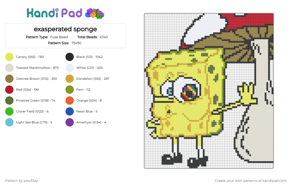 exasperated sponge - Fuse Bead Pattern by psw33zy on Kandi Pad - beige, gold, yellow
