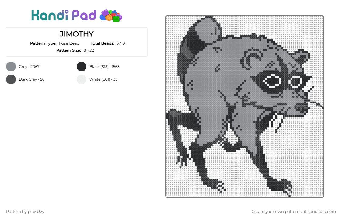 JIMOTHY - Fuse Bead Pattern by psw33zy on Kandi Pad - gray