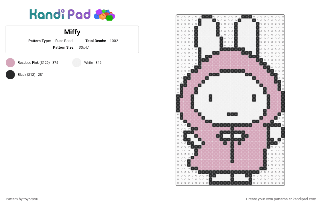Miffy - Fuse Bead Pattern by toyomori on Kandi Pad - white,pink