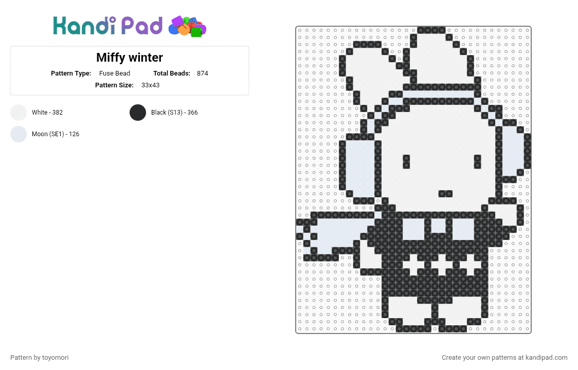 Miffy winter - Fuse Bead Pattern by toyomori on Kandi Pad - black,white