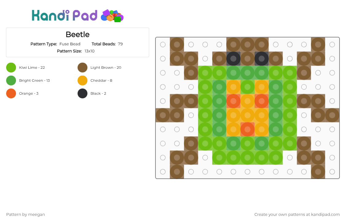 Beetle - Fuse Bead Pattern by meegan on Kandi Pad - tan,green
