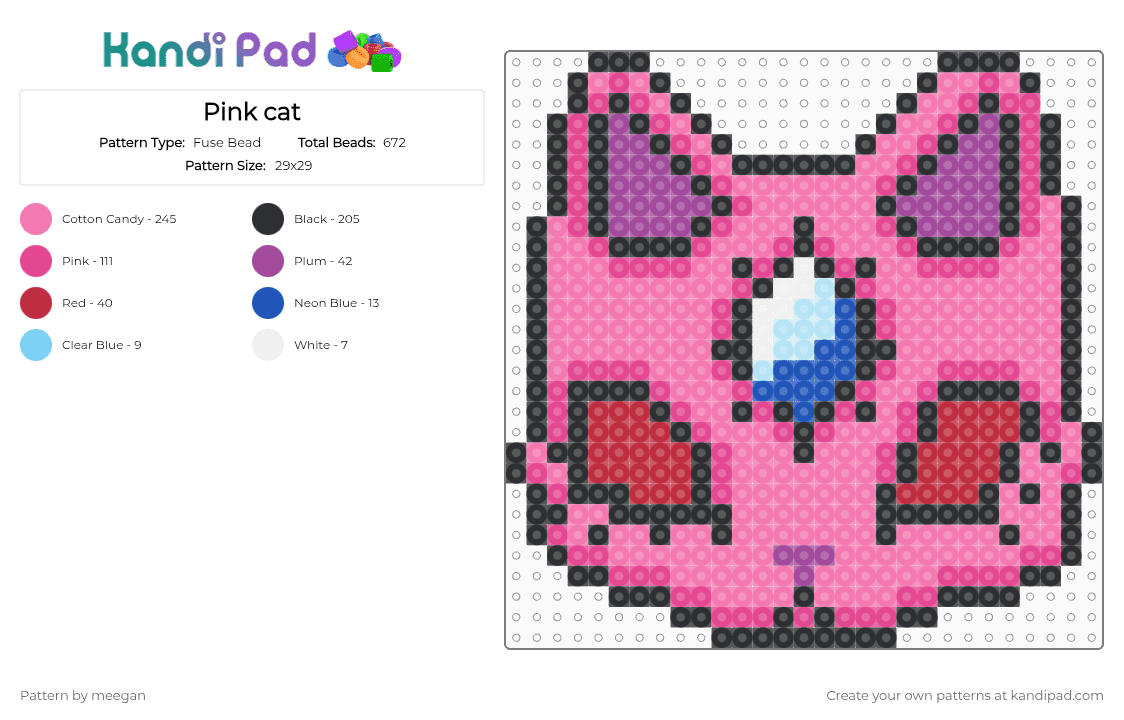 Pink cat - Fuse Bead Pattern by meegan on Kandi Pad - pink
