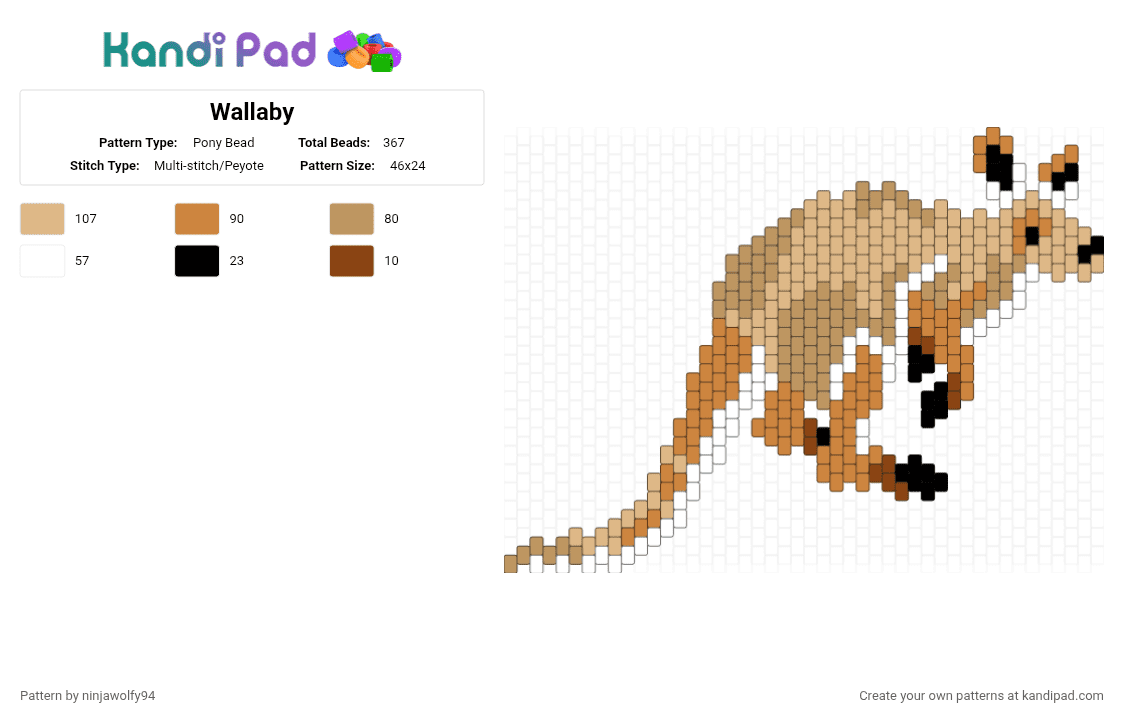 Wallaby - Pony Bead Pattern by ninjawolfy94 on Kandi Pad - beige,cotdzooanimals