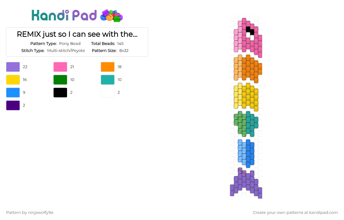 REMIX just so I can see with the beads I have - Pony Bead Pattern by ninjawolfy94 on Kandi Pad - pink,orange,yellow,purple