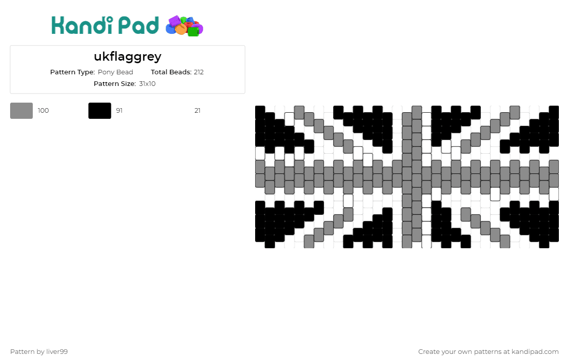 ukflaggrey - Pony Bead Pattern by liver99 on Kandi Pad - flags,uk,united kingdom