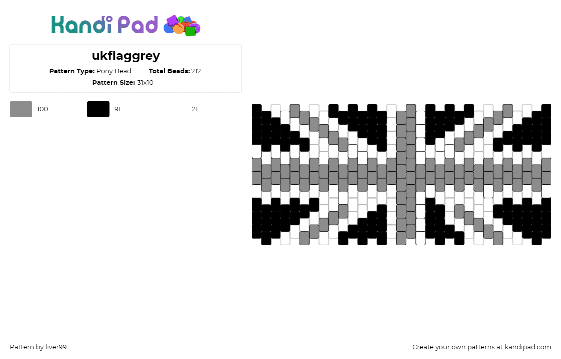 ukflaggrey - Pony Bead Pattern by liver99 on Kandi Pad - flags,uk,united kingdom