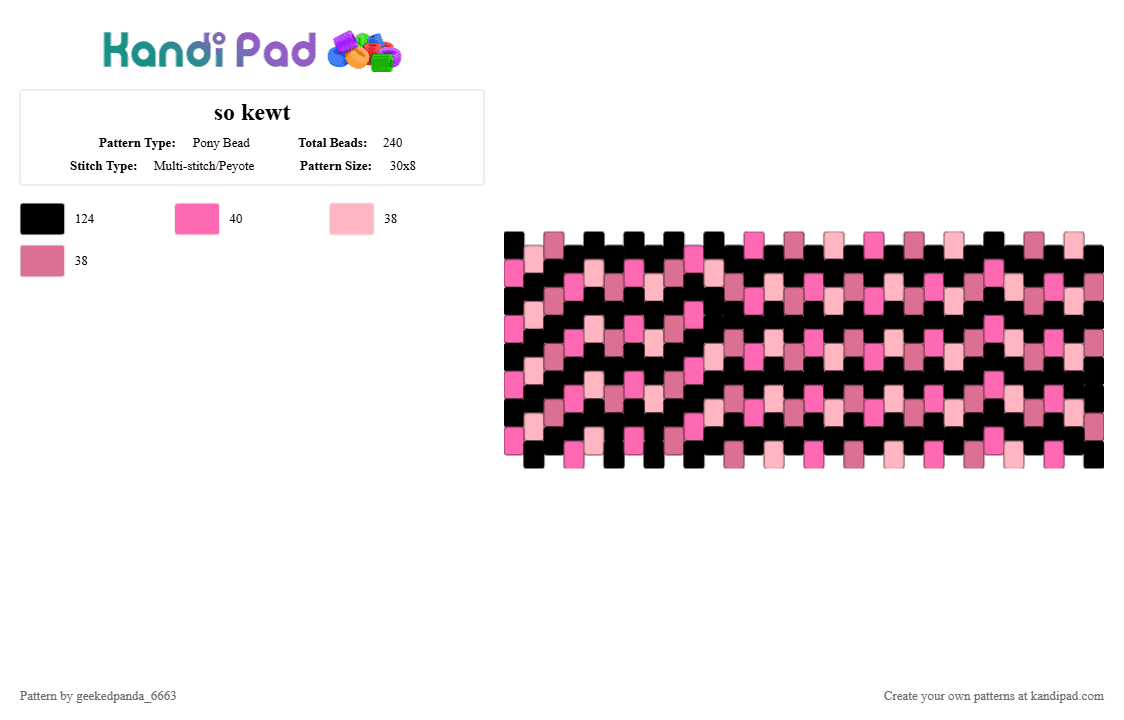 so kewt - Pony Bead Pattern by geekedpanda182 on Kandi Pad - black,pink