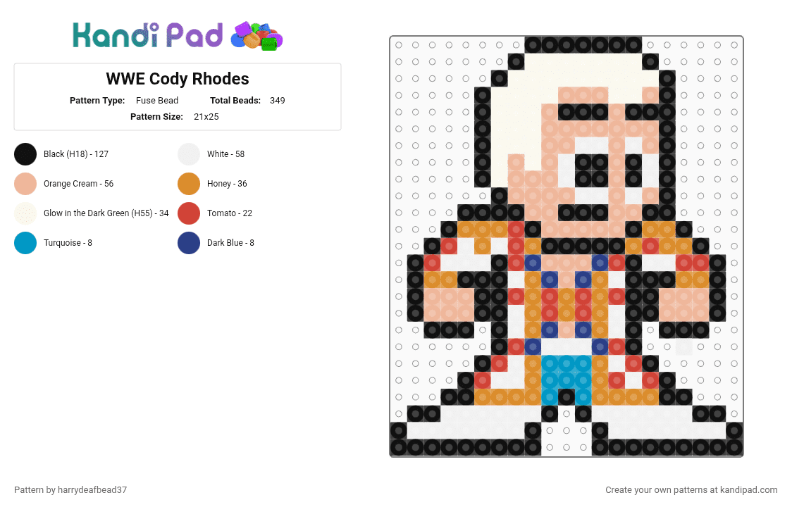 WWE Cody Rhodes - Fuse Bead Pattern by harrydeafbead37 on Kandi Pad - beige,orange