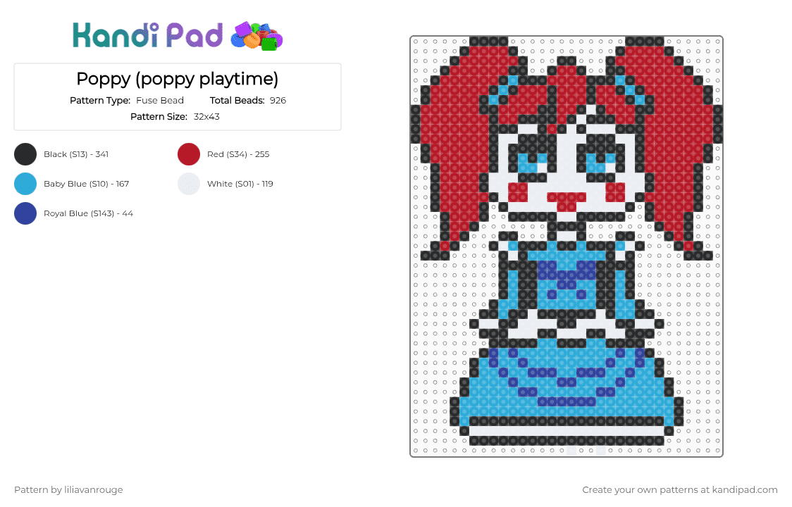 Poppy (poppy playtime) - Fuse Bead Pattern by liliavanrouge on Kandi Pad - red,light blue