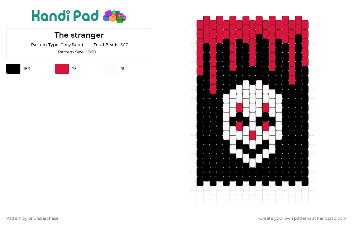 The stranger - Pony Bead Pattern by orionstarchaser on Kandi Pad - stranger,bloody,clown,spooky,scary,horror,mask,black,white,red