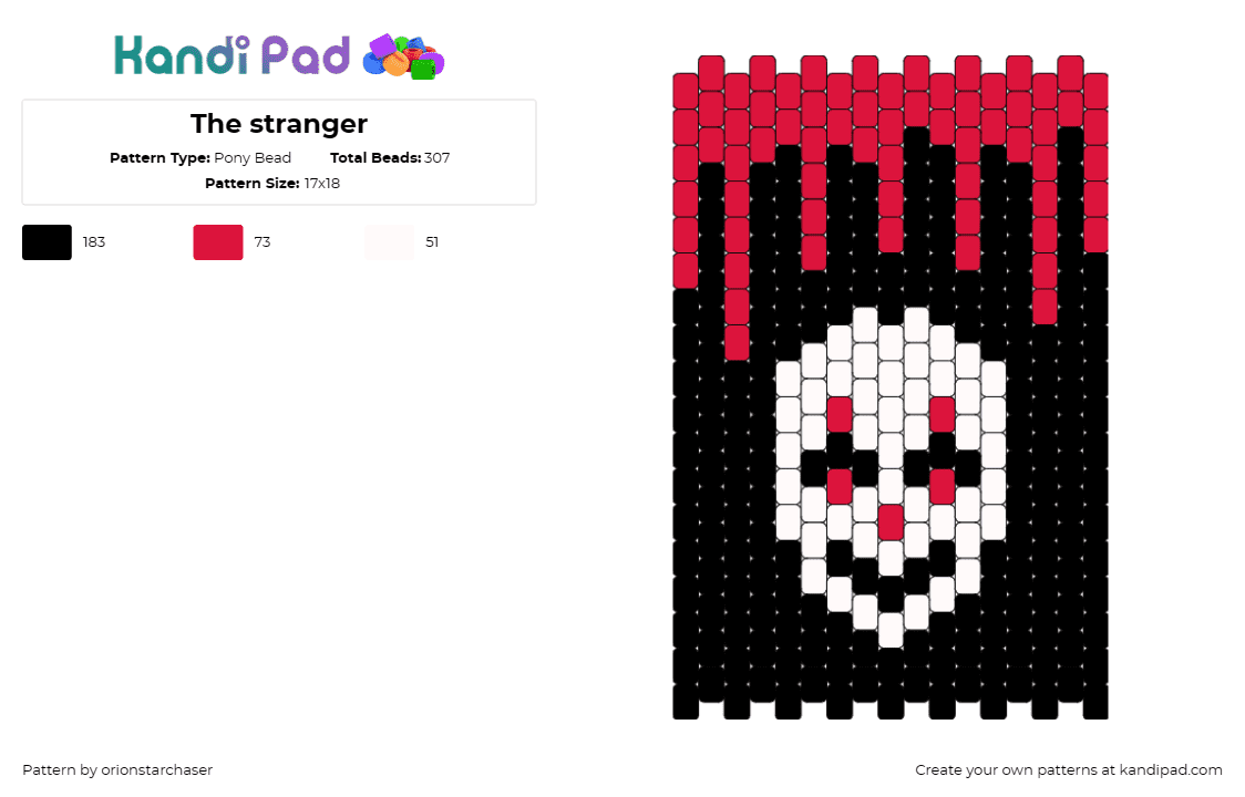 The stranger - Pony Bead Pattern by orionstarchaser on Kandi Pad - stranger,bloody,clown,spooky,scary,horror,mask,black,white,red