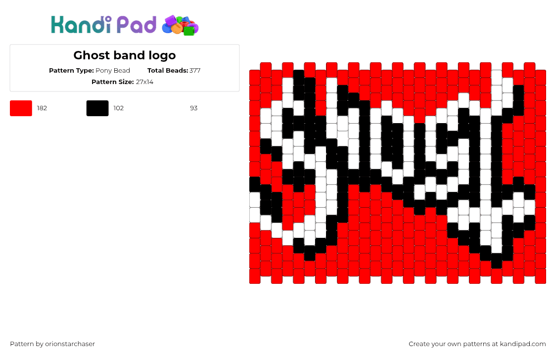 Ghost band logo - Pony Bead Pattern by orionstarchaser on Kandi Pad - ghost,logo,band,music,panel,red,white