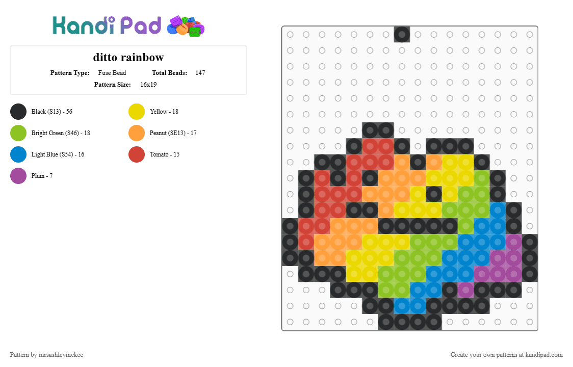ditto rainbow - Fuse Bead Pattern by mrsashleymckee on Kandi Pad - colorful, green, orange