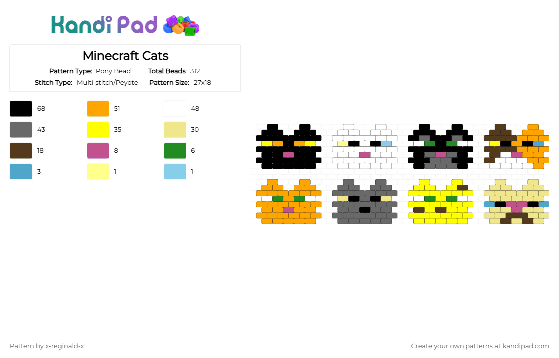 Minecraft Cats - Pony Bead Pattern by x-reginald-x on Kandi Pad - yellow,orange,gray
