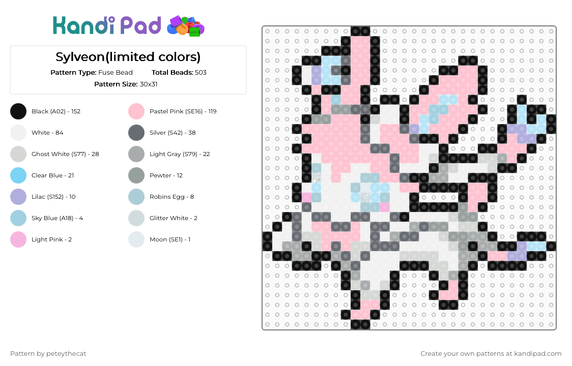 Sylveon(limited colors) - Fuse Bead Pattern by peteythecat on Kandi Pad - pink,sylveon,pokemon,2d