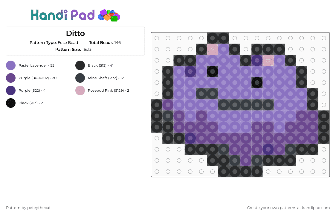 Ditto - Fuse Bead Pattern by peteythecat on Kandi Pad - blue,purple,pokemon,ditto,swordandshield,sprite