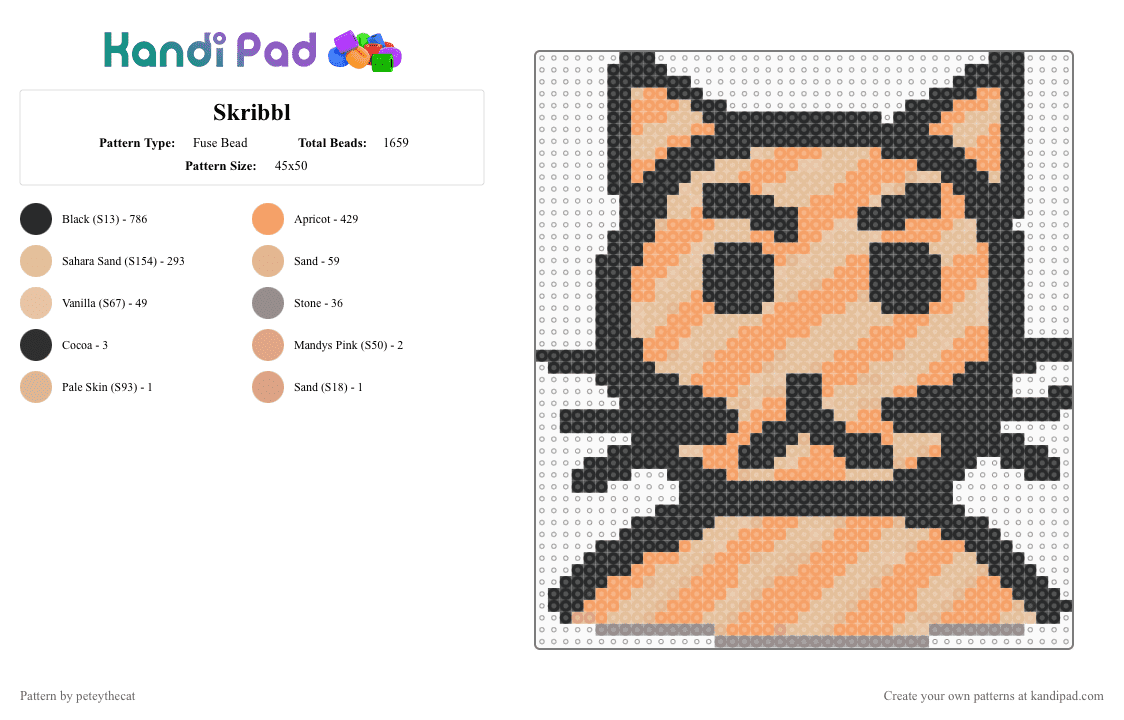 Petey the Cat (Skribbl) - Fuse Bead Pattern by peteythecat on Kandi Pad - beige,orange,skribbl,petey the cat,petey