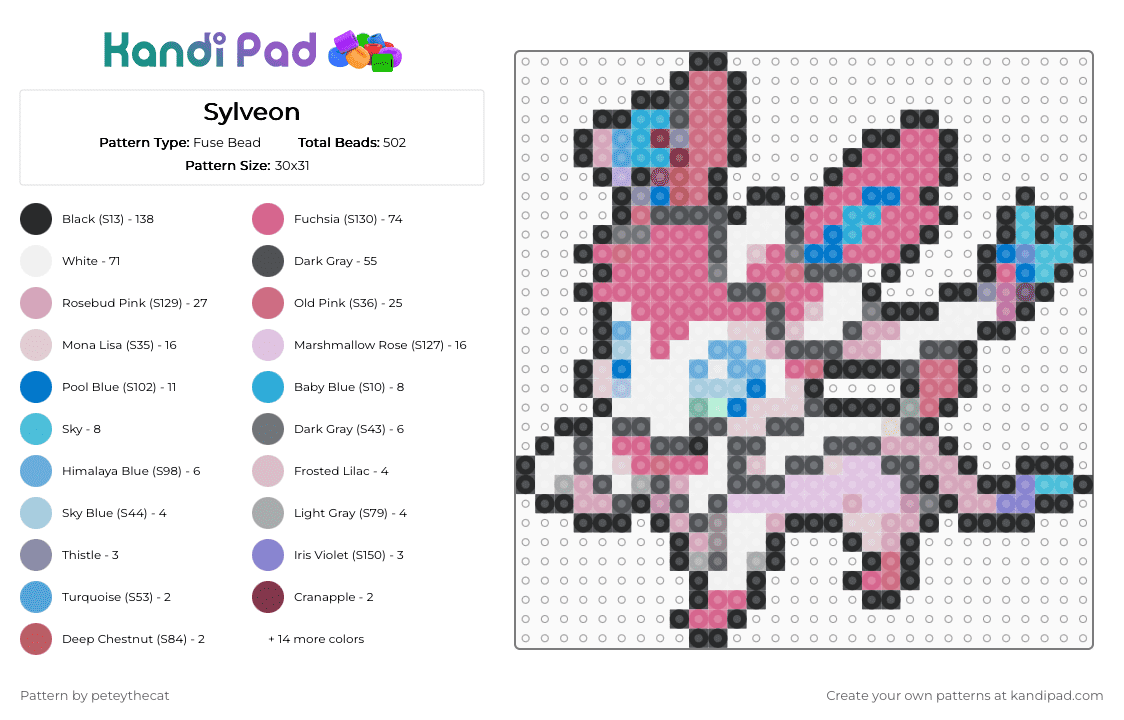 Sylveon - Fuse Bead Pattern by peteythecat on Kandi Pad - pink,gray,sylveon,gen 8,pokemon