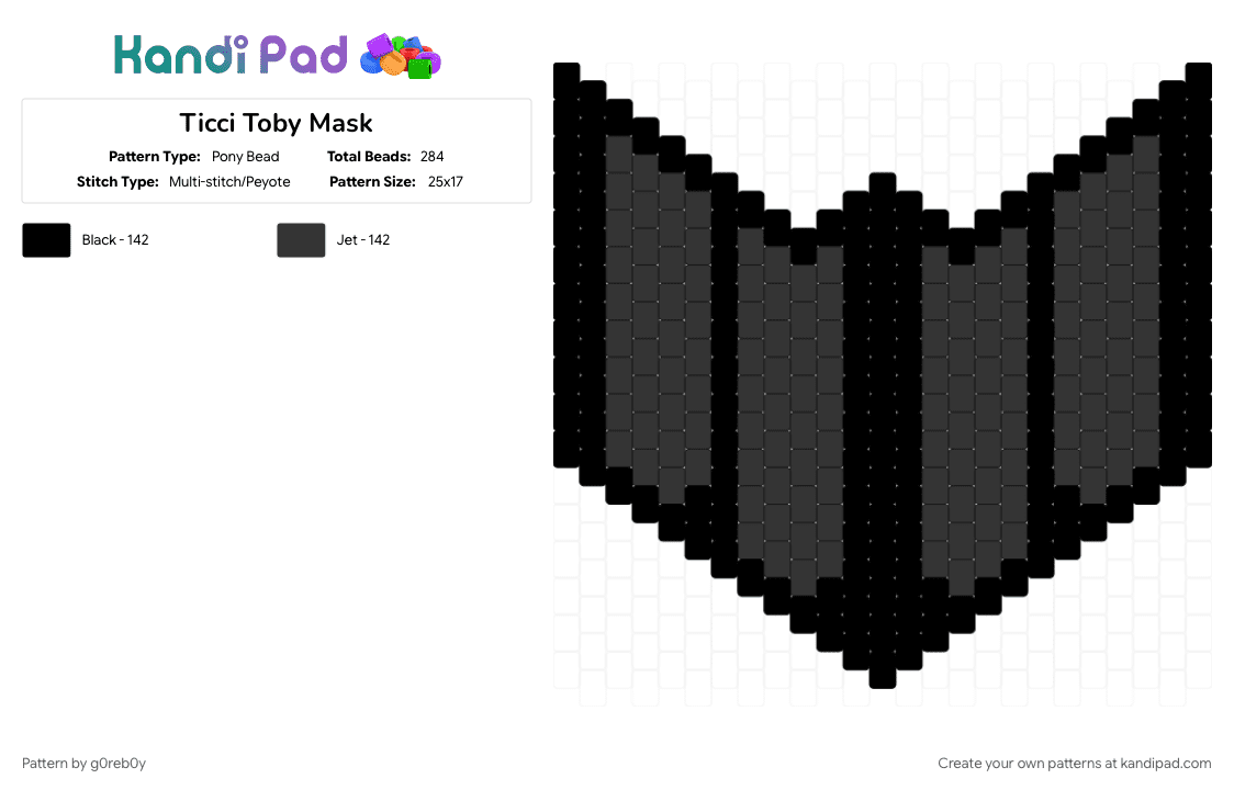 Ticci Toby Mask - Pony Bead Pattern by r0n1n_b3auf0rt on Kandi Pad - black