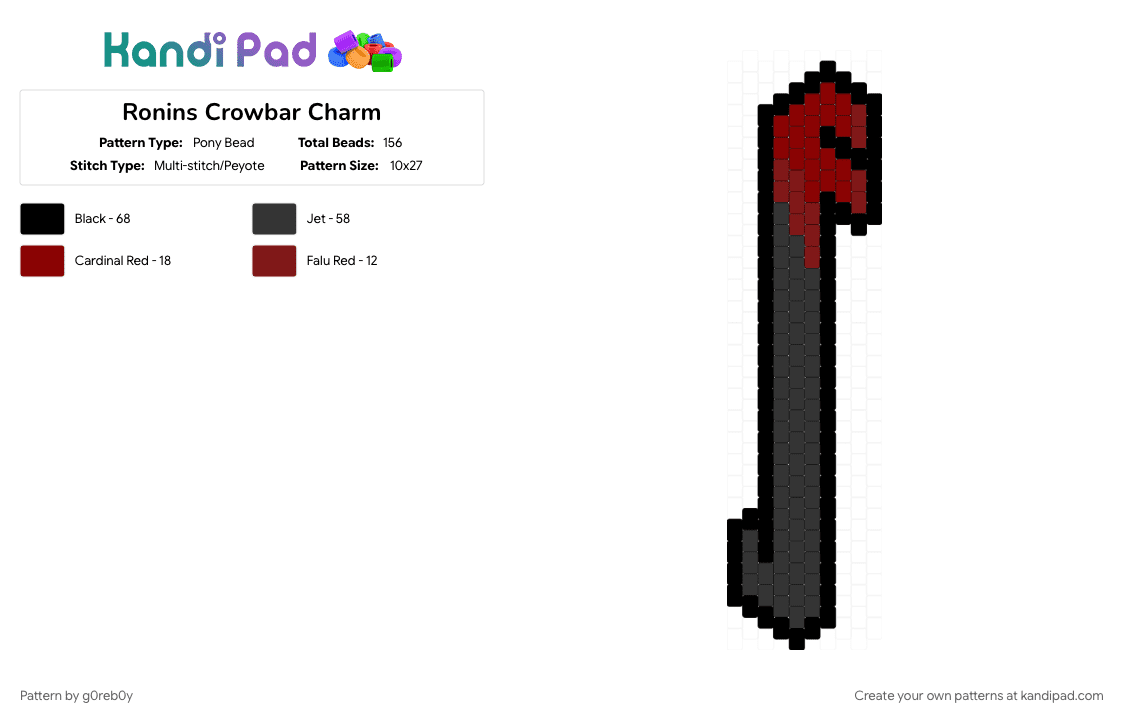 Ronins Crowbar Charm (Killer Chat) - Pony Bead Pattern by r0n1n_b3auf0rt on Kandi Pad - black, brown, red