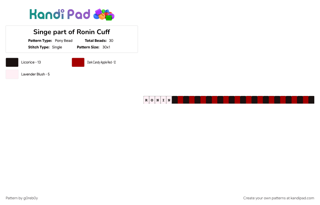 Singe part of Ronin Cuff(Killer Chat) - Pony Bead Pattern by g0reb0y on Kandi Pad - black, character, killerchat, red, roninkillerchat, rotator, white
