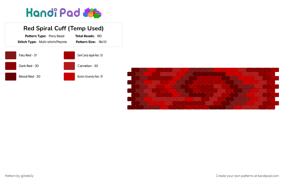 Red Spiral Cuff (Temp Used) - Pony Bead Pattern by r0n1n_b3auf0rt on Kandi Pad - brown, red