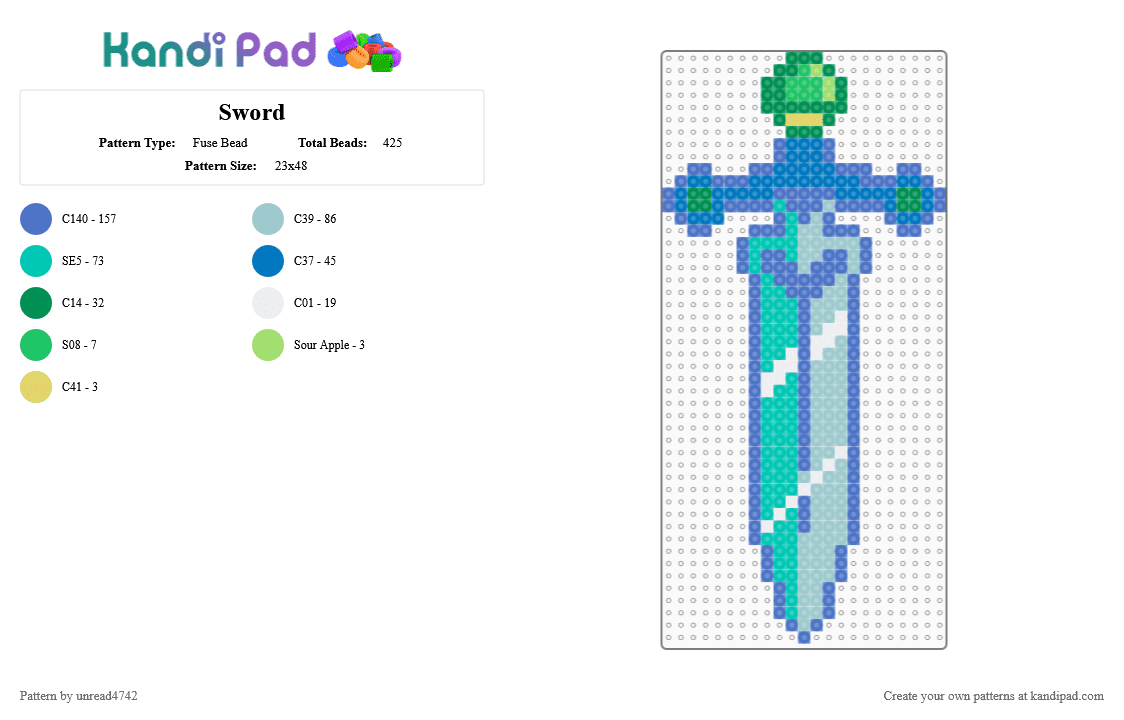 Sword - Fuse Bead Pattern by unread4742 on Kandi Pad - blue,light blue