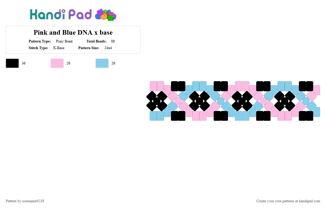 Pink and Blue DNA x base - Pony Bead Pattern by username9238 on Kandi Pad - pink,light blue,x base,blue,black